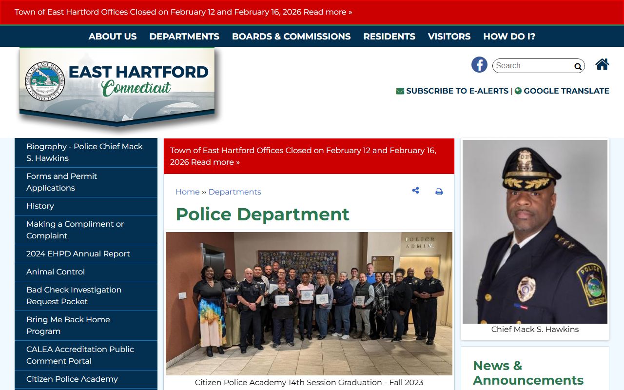 East Hartford Police Department website for released inmates records requests