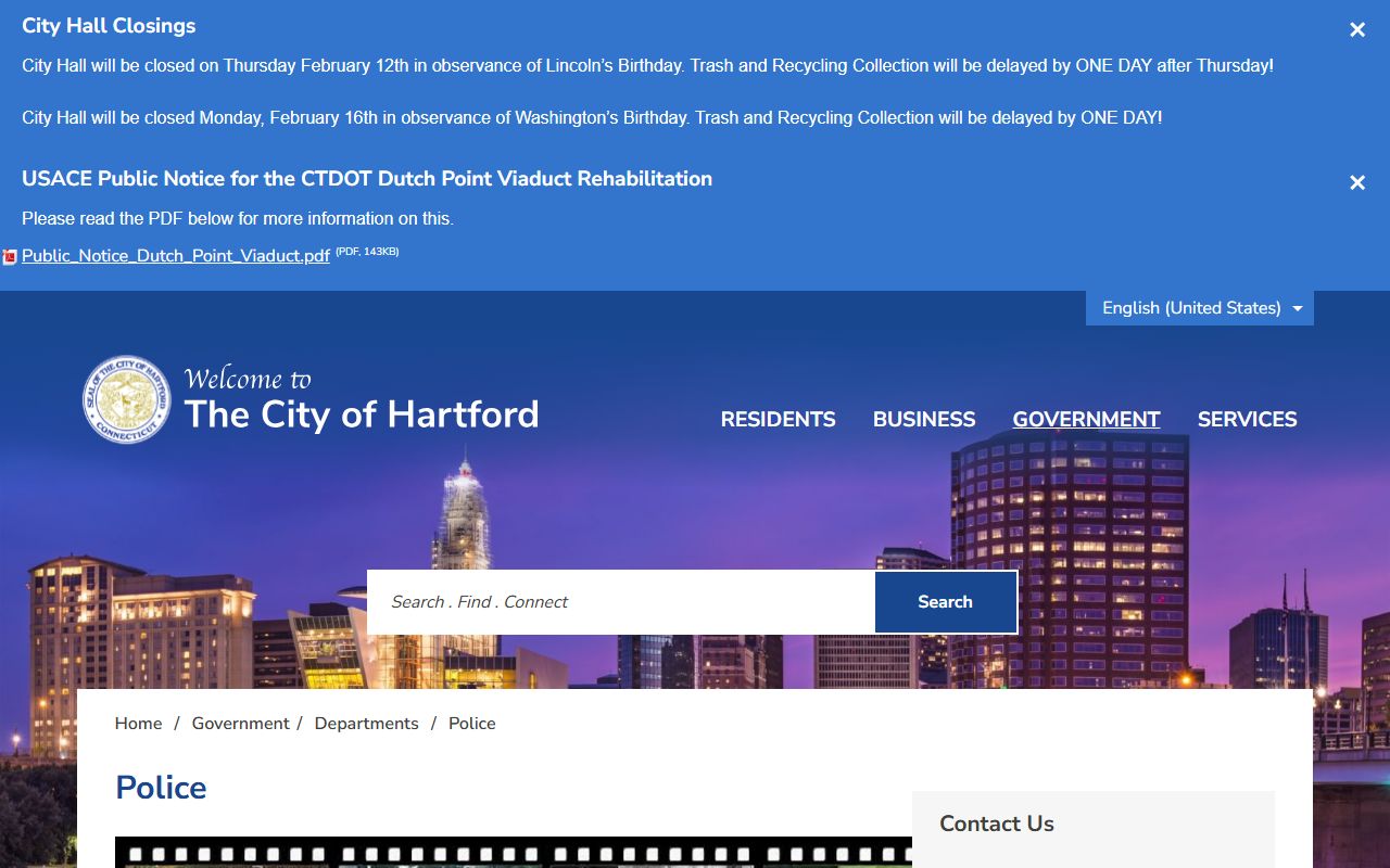 Hartford Police Department homepage for released inmates information
