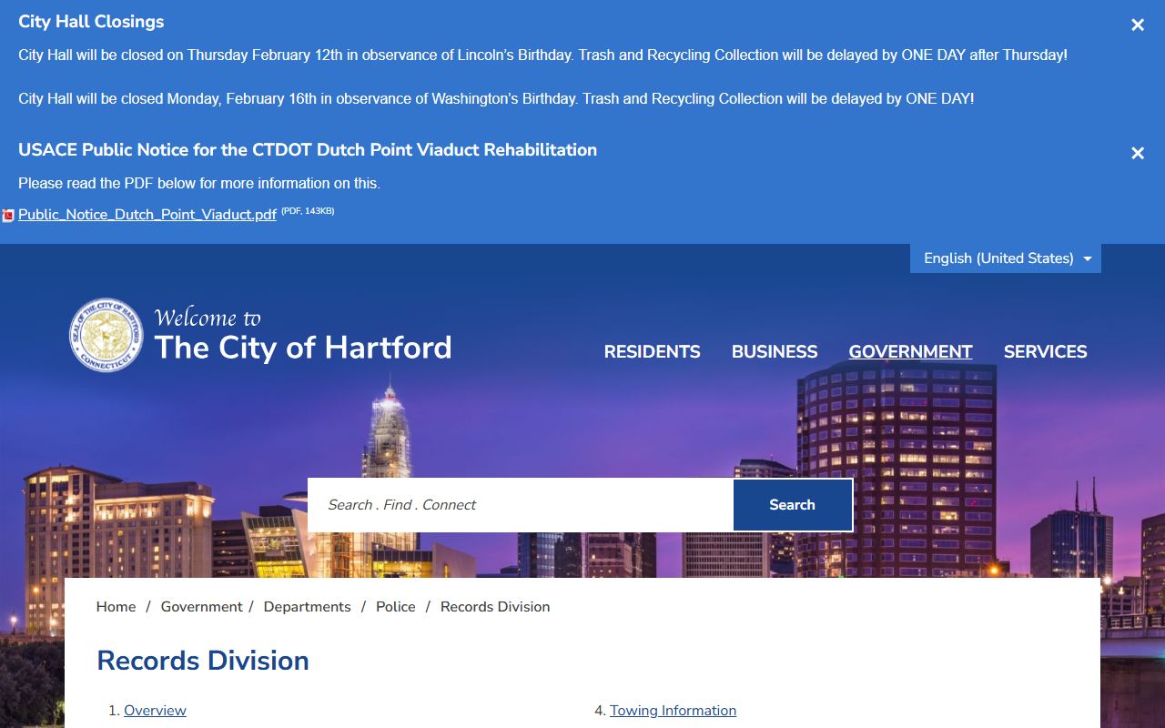 Hartford Police Department records page for released inmates