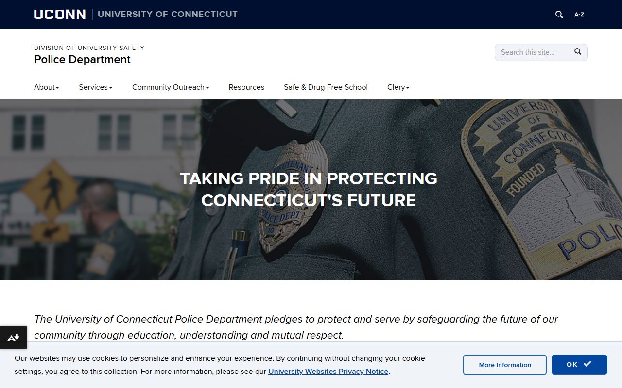 UConn Police Department website serving Mansfield for released inmates records