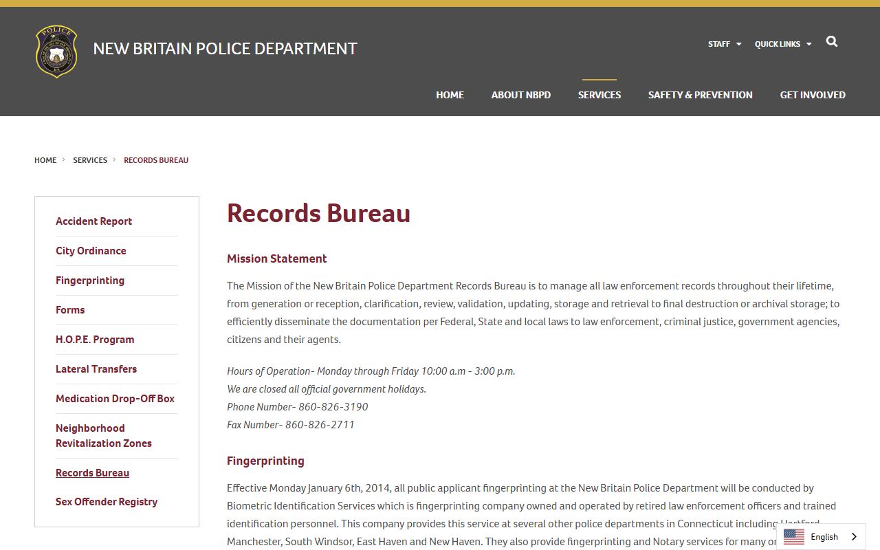 New Britain Records Bureau for released inmates information