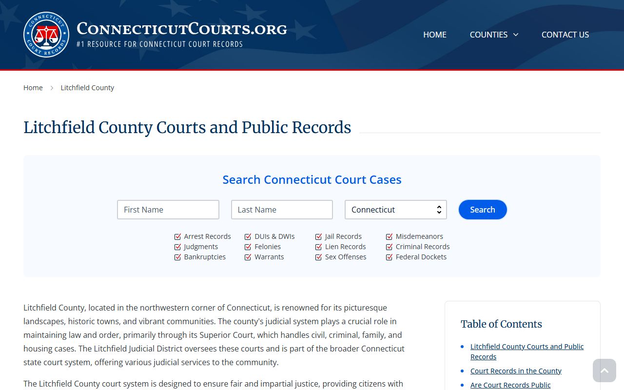 Litchfield County court information for released inmates records