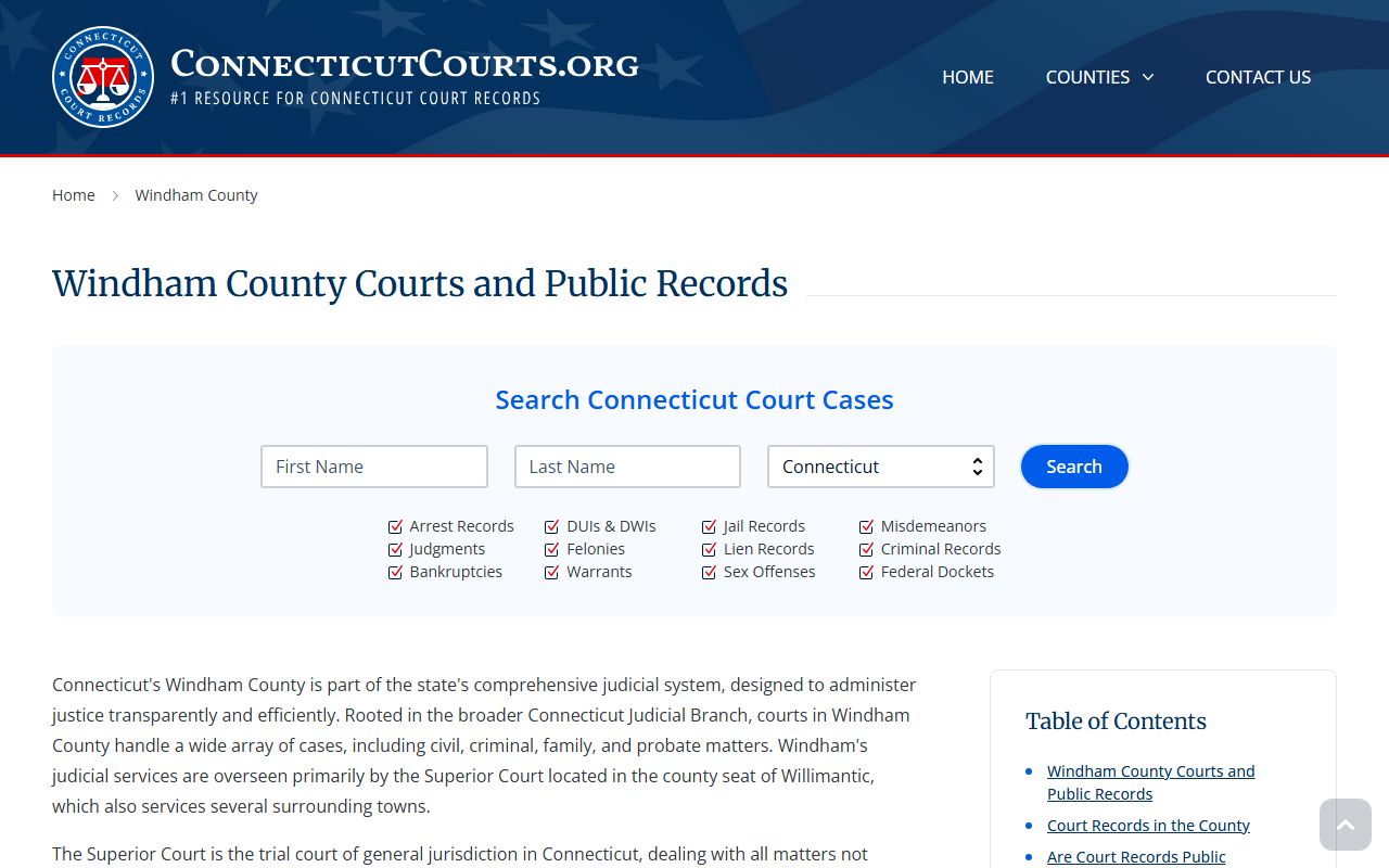 Windham County court information for released inmates records