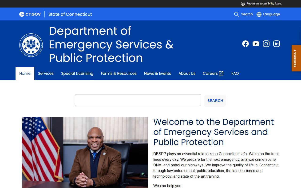 Connecticut DESPP homepage for released inmates records