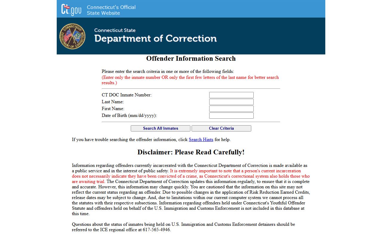 Connecticut DOC inmate search tool for released inmates