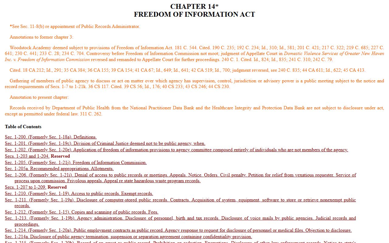 Connecticut FOIA statutes for released inmates records access