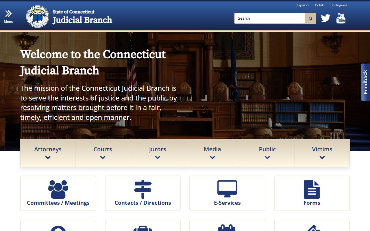 Connecticut Judicial Branch homepage for released inmates court records